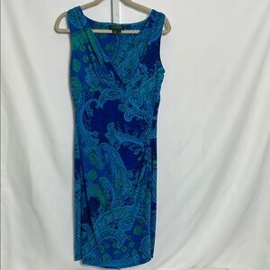 Lauren Ralph Lauren Women's Size 8 Blue Green Paisley Sleeveless Midi Dress